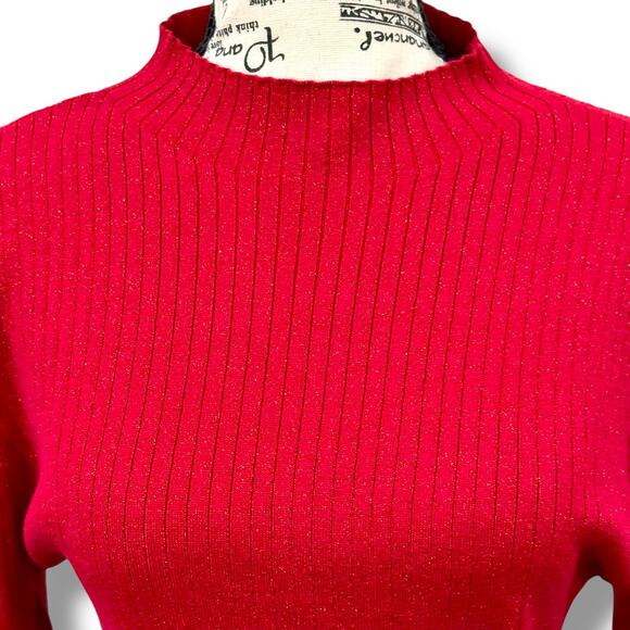 NWT J. McLaughlin Size XL Sylvana Red Shimmer Mock Neck Sweater $158 Holiday - Picture 4 of 8